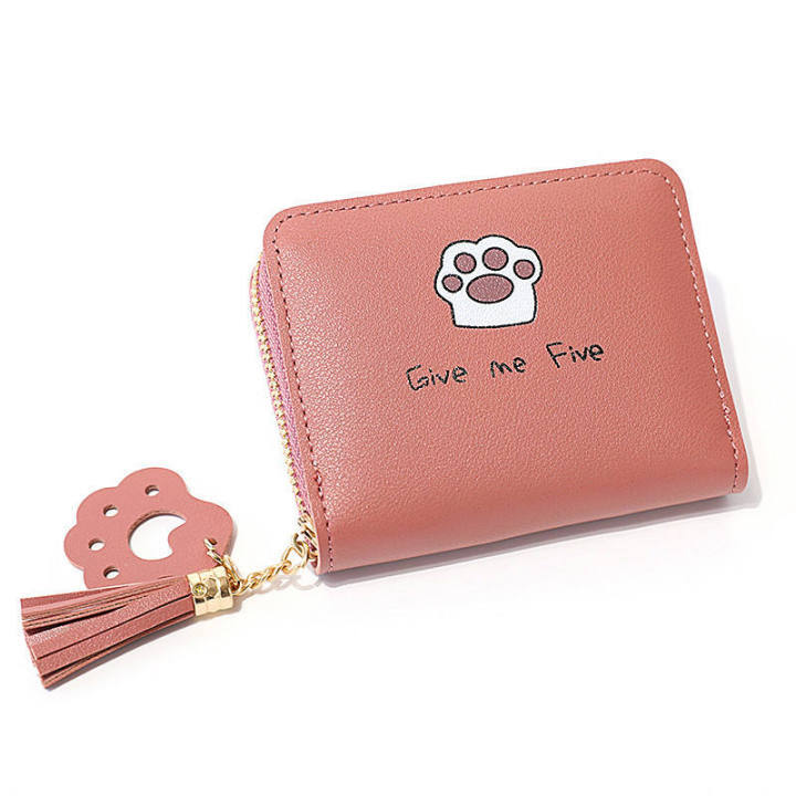 Cat paw card bag simple small purse Zipper schoolgirl short style change purse