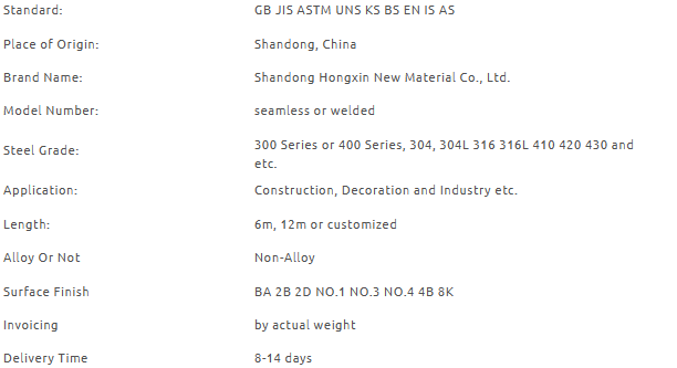 SS304 SS316 SS321 SS310S SS904L Stainless Steel Tube