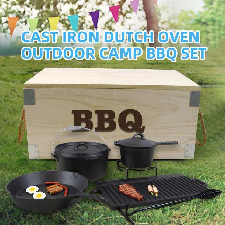 outdoor camping BBQ cast iron dutch oven casserole pot preseasoned