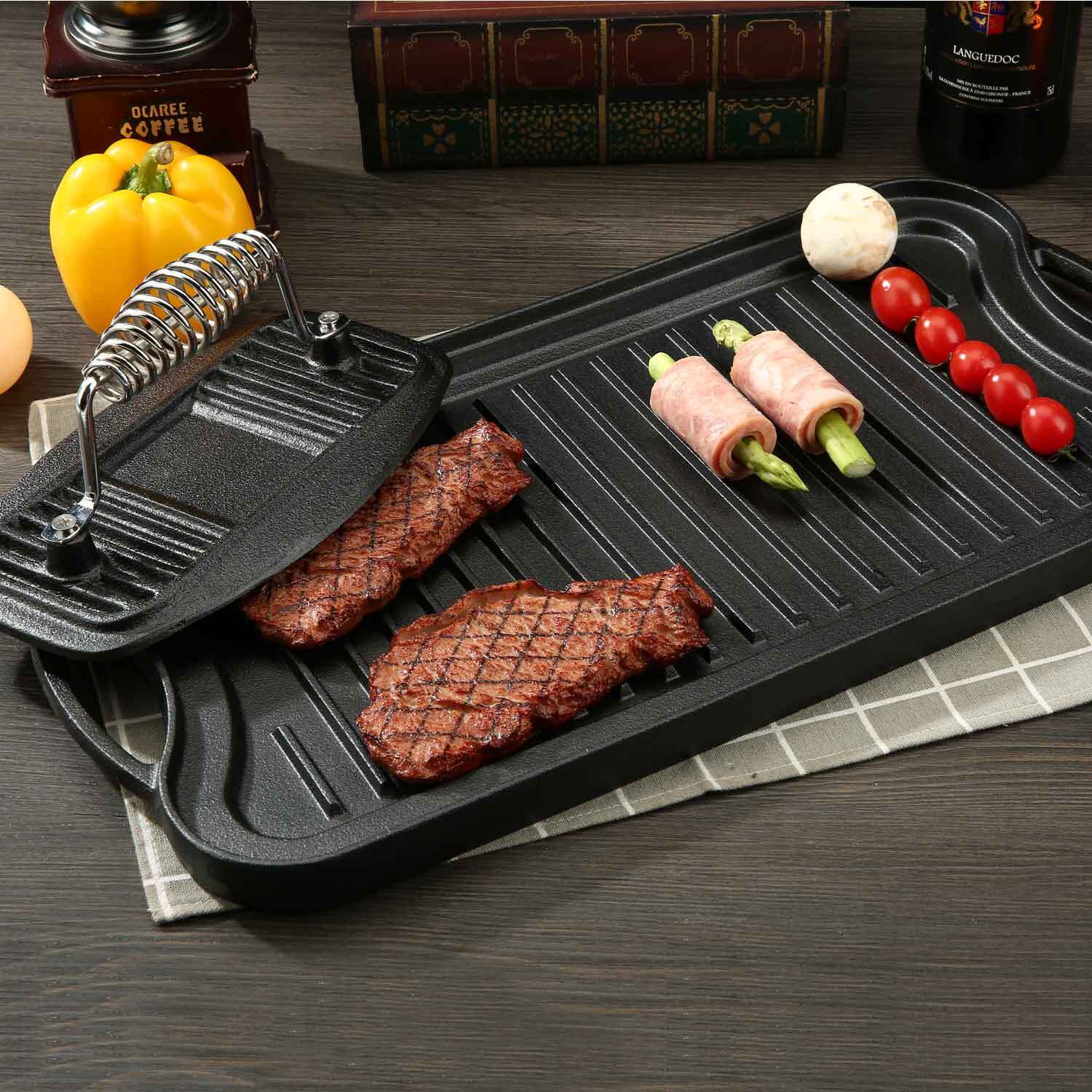 preseasoned cast iron grill pan griddle plate cookware