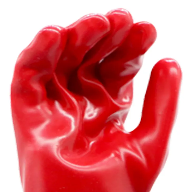 Factory Long Sleeve Red PVC Oil Chemical Resistant Double Dipped Grip Industrial Safety Work Protective Gloves