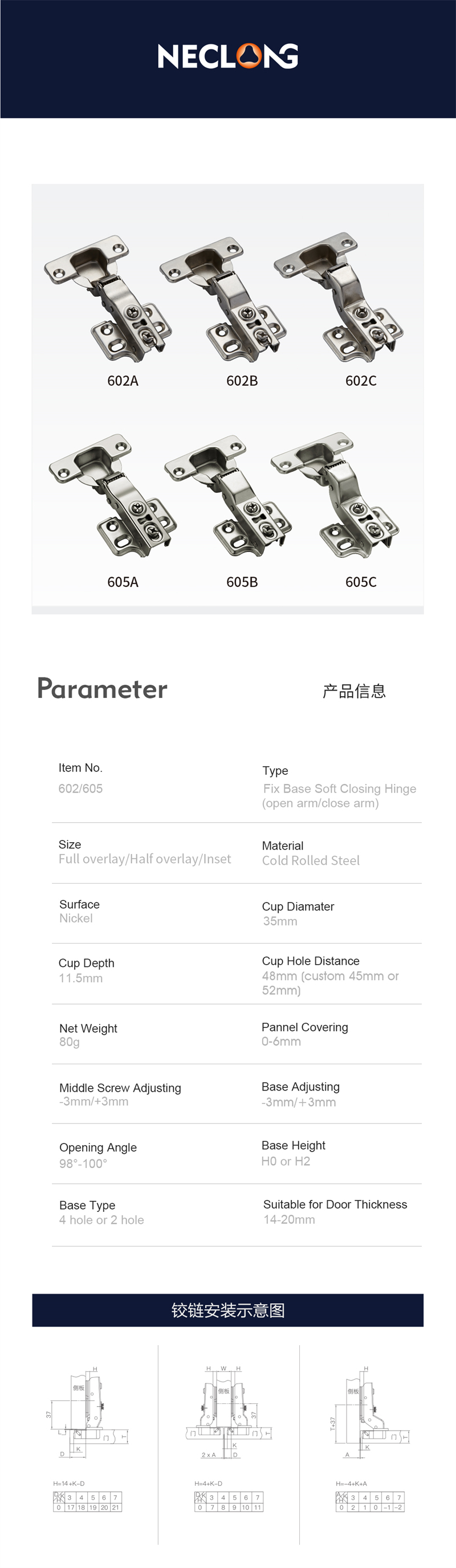 Fix Base Soft Closing Hinge 35mm Cup Hydraulic Cabinet Door Hinge Concealed Furniture Hardware