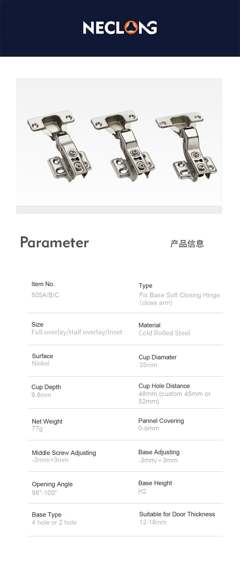 Soft Close Concealed Hinge Fixed Base Hydraulic Hinges Furniture Door Hardware