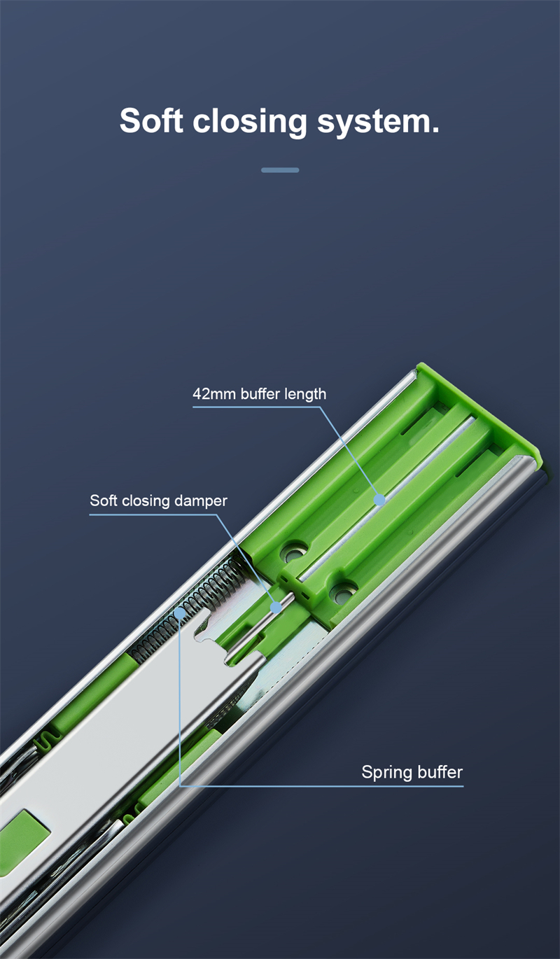 Soft Closing Three-fold BBS Drawer Slide Ball Bearing Slide 10-22Inch Furniture Cabinet Hardware
