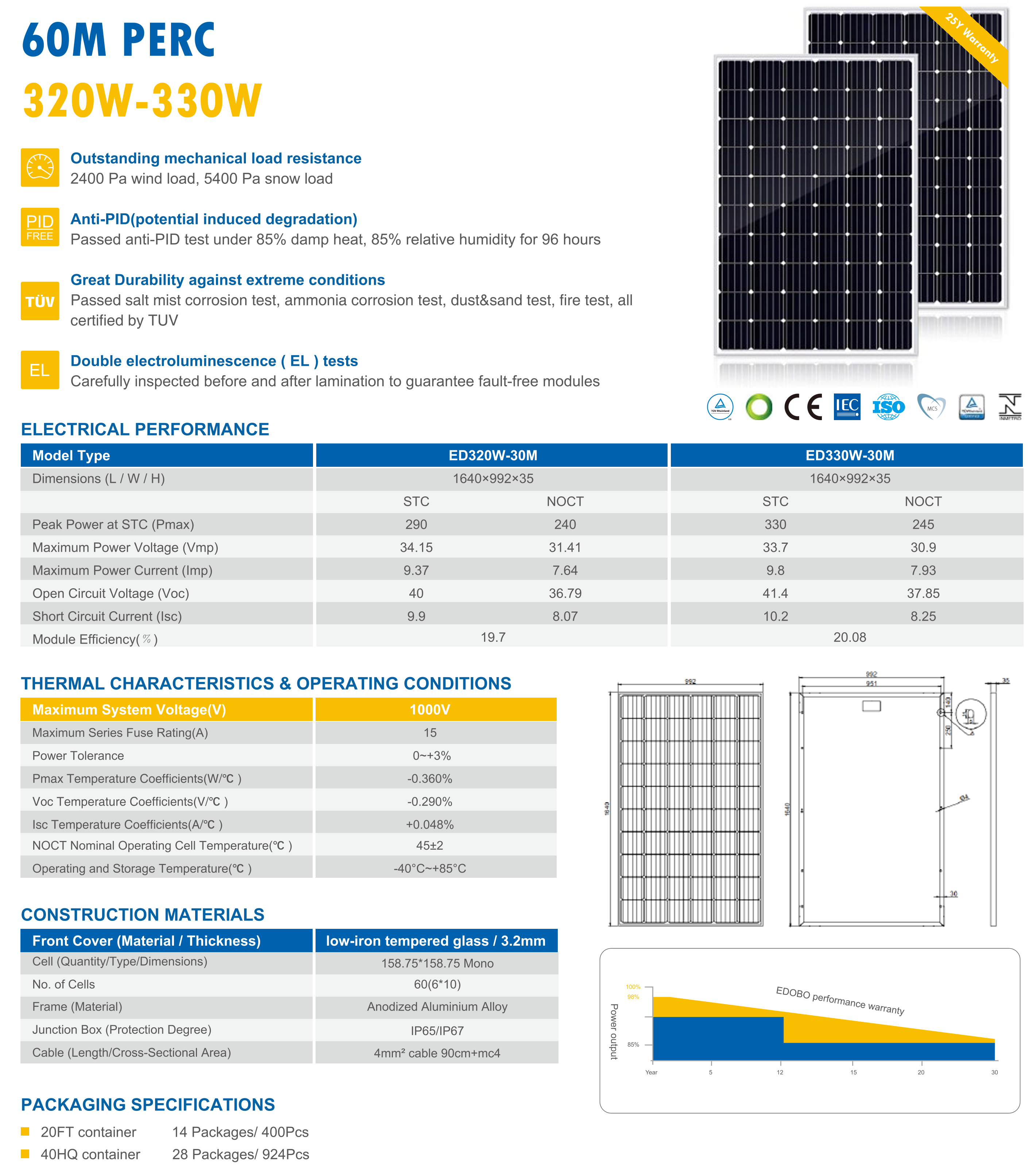 Edobo solar High Efficiency Solar Panels Cheap Monocrystalline Solar Power Panel 320W 330Watt Solar Panel