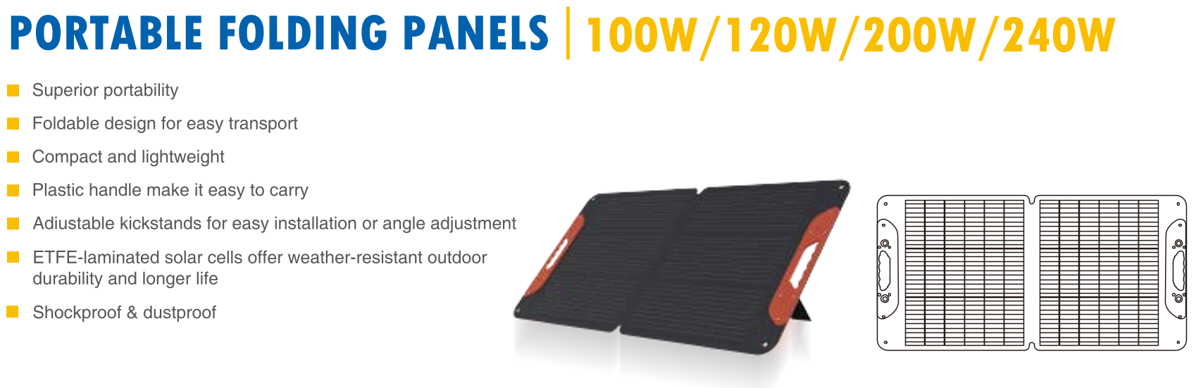 Edobo solar panels 200 Watt  200W 4 folds ETFE Portable Foldable Solar Panel