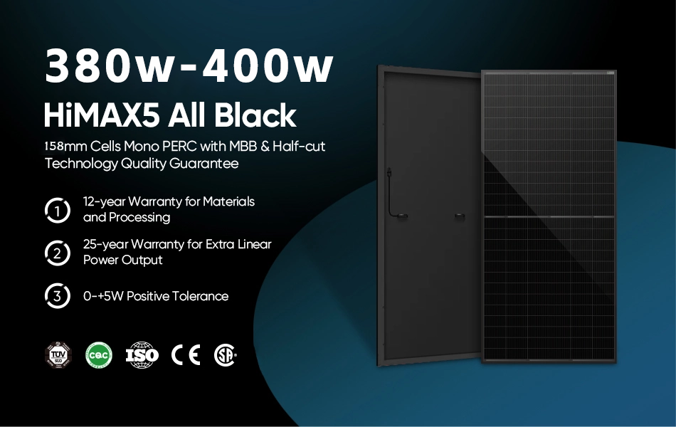 All Black 365w 370w 380w Full Black Solar Panel Mono With Black Frame Black Back Sheet High Efficiency Solar Panels
