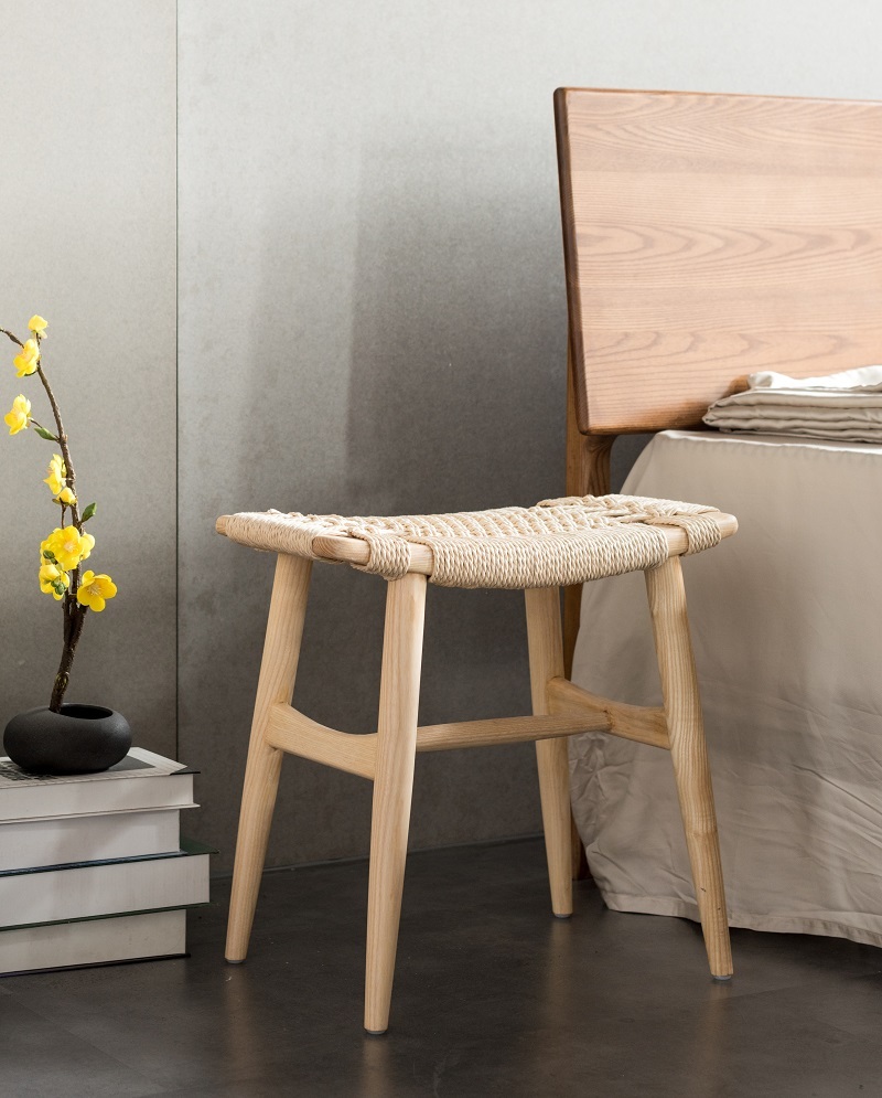 TPZ039 solid wood wabi sabi rope seater stool chair  