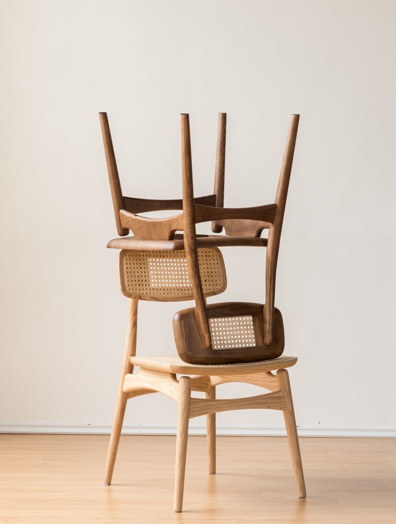 TPZ041 solid wood and rattan seat dining chair   