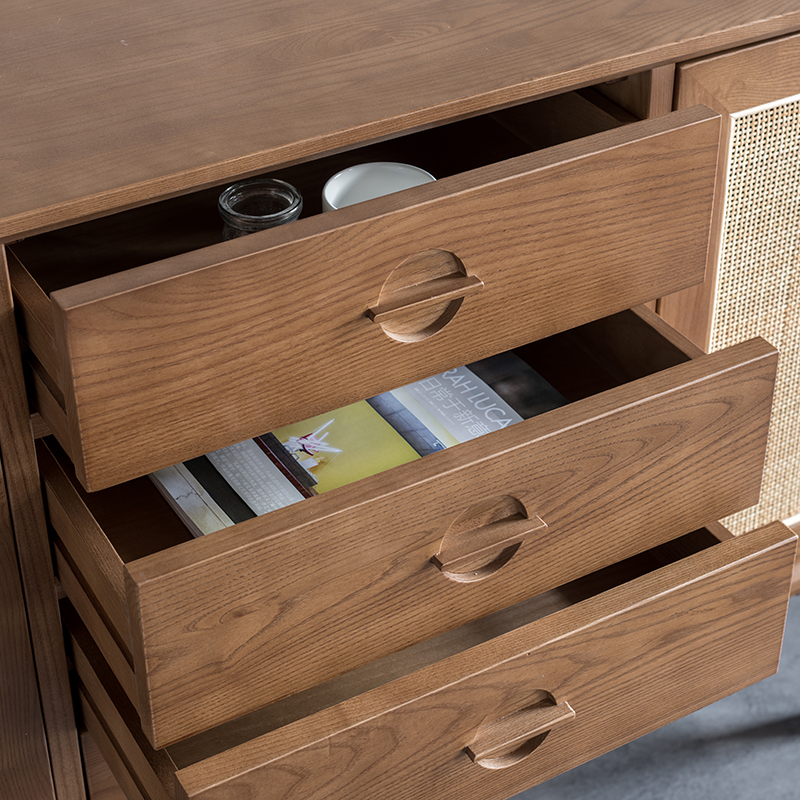 TPZ047  wooden with rattan Stylish Modern minimalist kitchen storage cabinets sideboard  