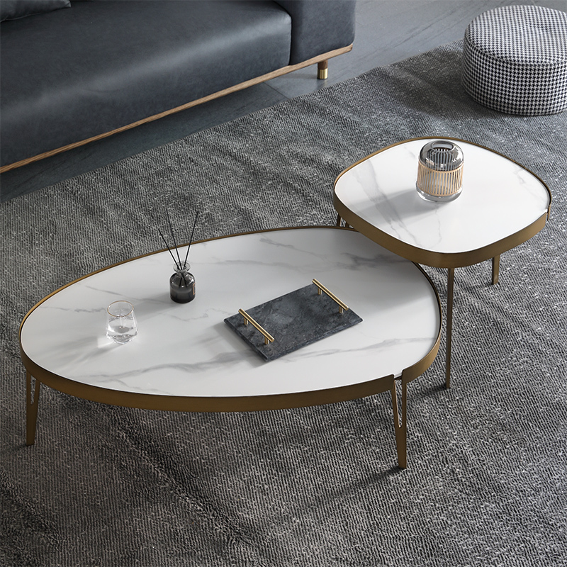 GXY6031 Italy simple style 2pcs modern  living room stone top metal leg long coffee table set  modern contemporary living room furniture italy 2pcs square coffee table set 2pcs coffee table set,modern square coffee table set