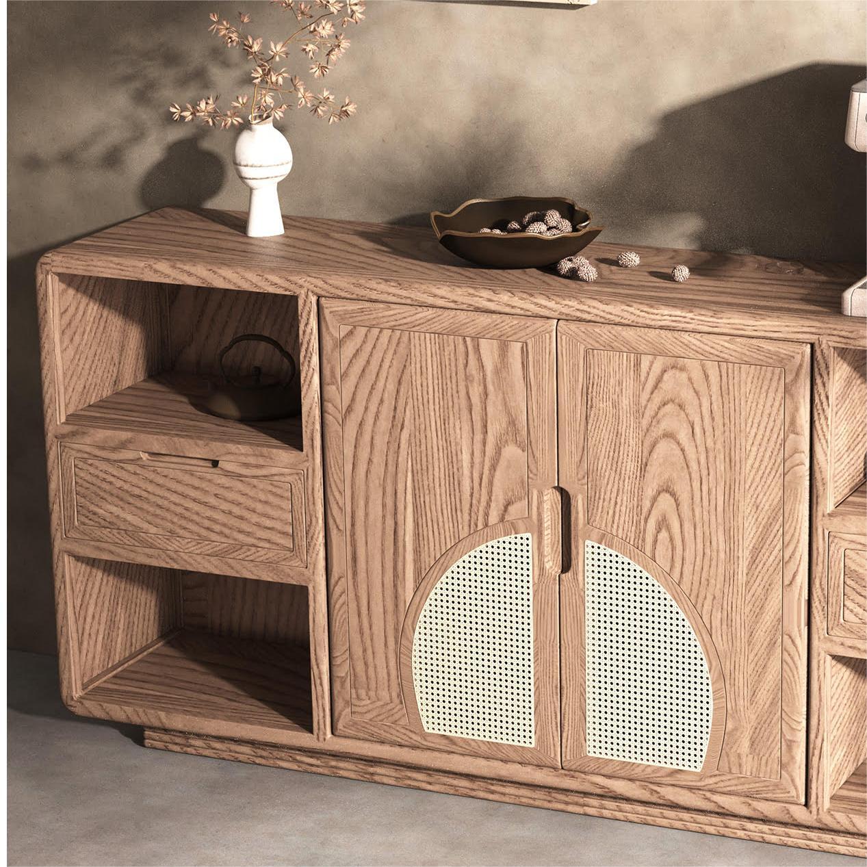 TBG-G03 natrual wood rattan  dining room buffect cabinet unique modern natrual solid wood rattan dining room buffet console cabinet buffect cabinet,console cabinet,cupboard,sidebaord,living room cabinet\