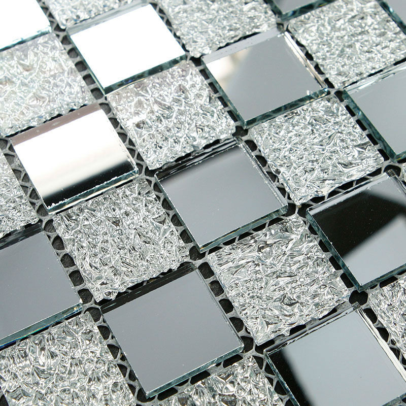 Silver Mirror Glass Mosaic Tile Random Patterns Mirrored And Crystal Mirrored And Crystal Backsplash Wall Tiles Silver