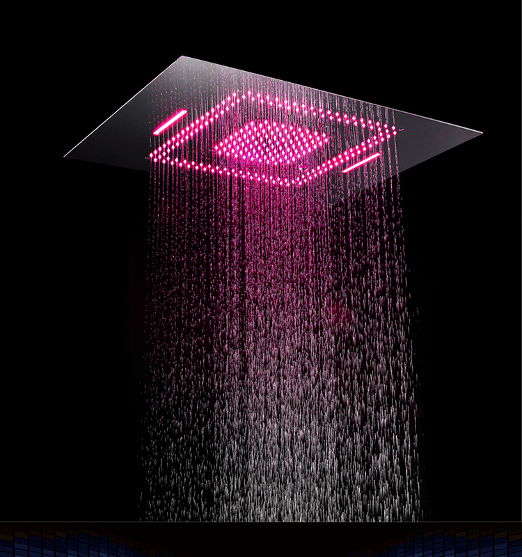 Bathroom Shower High Pressure Ceiling Mounted 600*800mm LED Shower Head Rainfall Rain Curtain Waterfall Phone Control