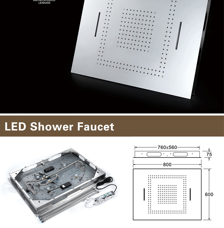 Bathroom Shower High Pressure Ceiling Mounted 600*800mm LED Shower Head Rainfall Rain Curtain Waterfall Phone Control