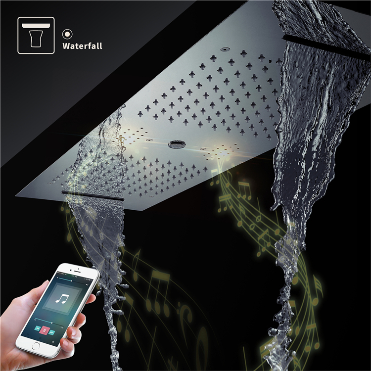 HIDEEP Luxury LED Shower System SUS304 36*12 Inch Ceiling Mounted Rainfall Waterfall Mist Column with Music Speaker Shower Head