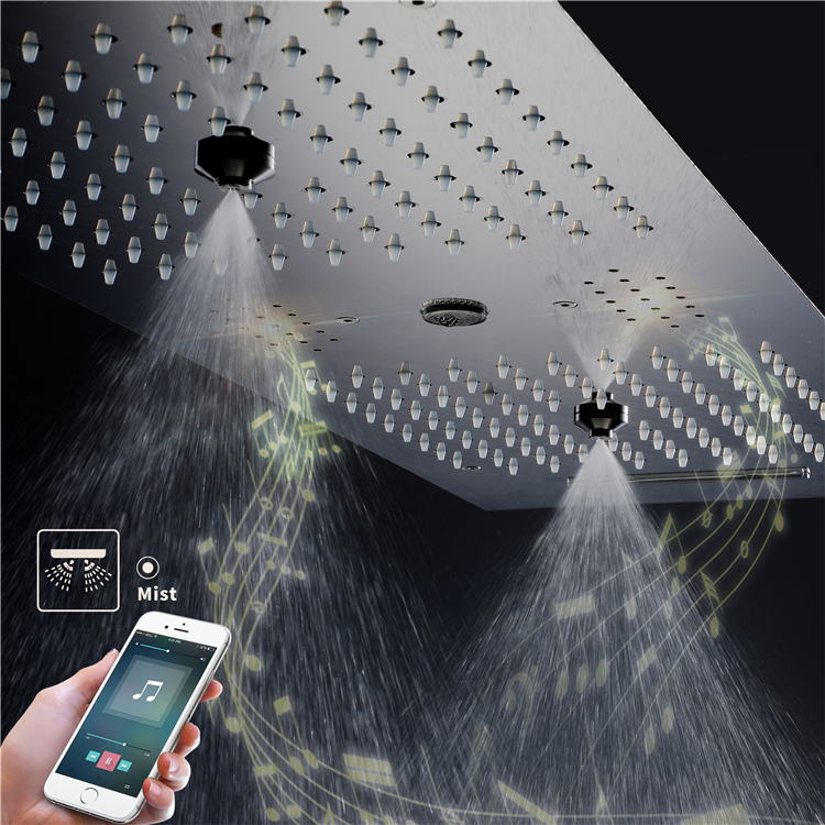 HIDEEP Luxury LED Shower System SUS304 36*12 Inch Ceiling Mounted Rainfall Waterfall Mist Column with Music Speaker Shower Head