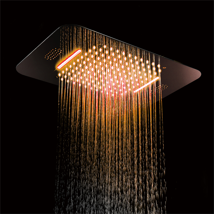 Ceiling Embedded LED Music Shower Head 580*380mm Rain and Waterfall Thermostatic Main Body Chrome/Black/Gold Shower Faucet Set
