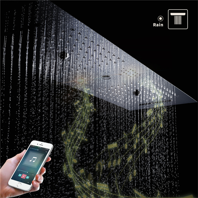 Ceiling Mounted 36*12 inch LED Shower Head with Music System Rainfall Waterfall Column Mist Thermostatic Shower Faucet Set