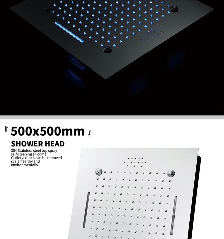 20 Inch LED Music Ceiling Mounted Shower Head Rainfall Waterfall Mist Thermostatic Main Body Bathroom Shower Faucet Set