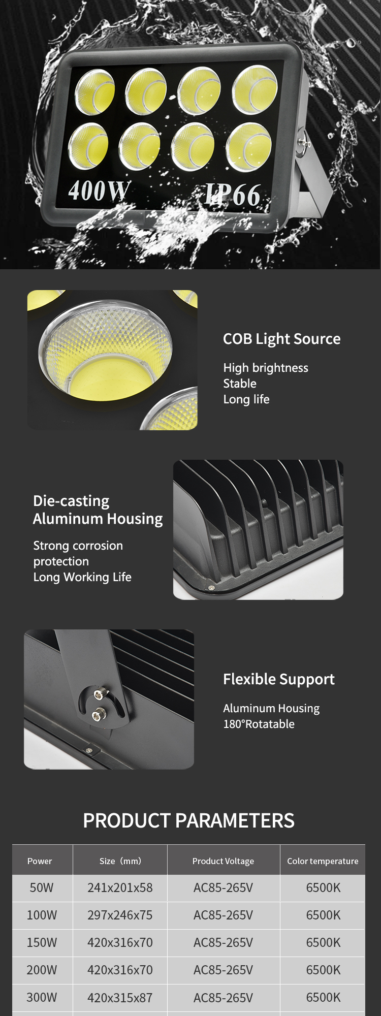 LD-TG-GTQ01 400w 500w 800w 1000w COB flood light led floodlight 600W cob led flood lights