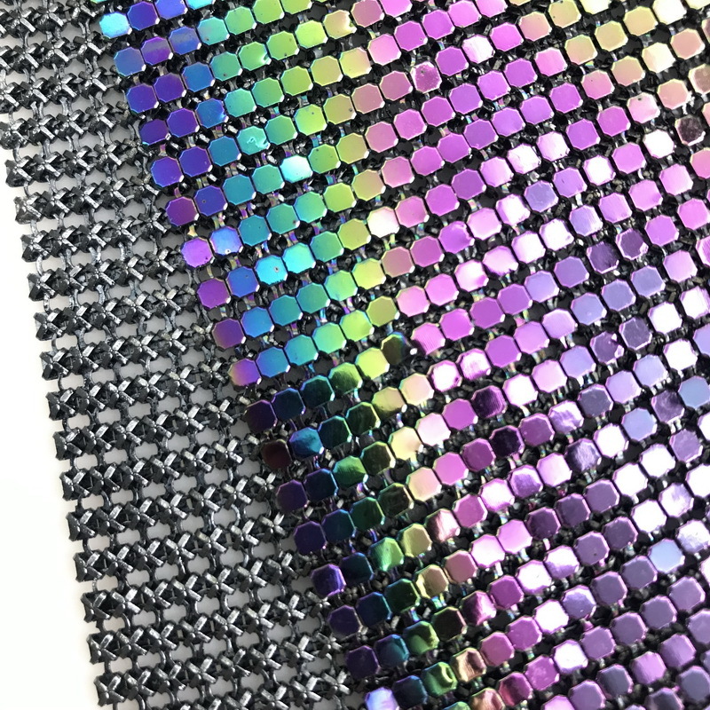 Metal Sequin Fabric for Garment Party Decoration, Metal Mesh, Aluminum Chainmail Fabric, Iridencent Black Color, 4mm, 45x150cm