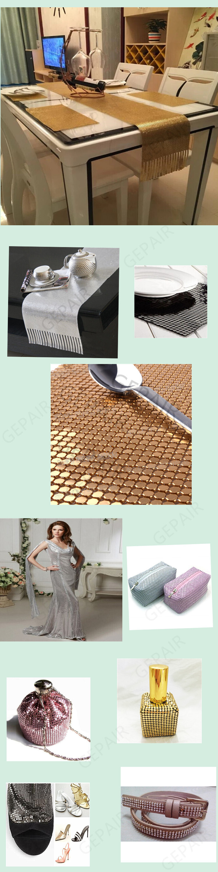 Gold metal mesh sequin fabric with beads sequin