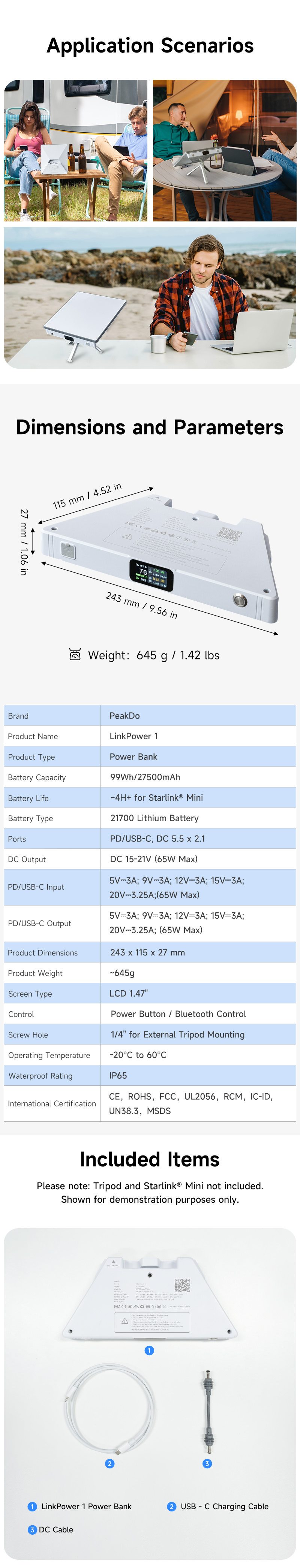 PeakDo LinkPower 1 Power Bank for Starlink Mini