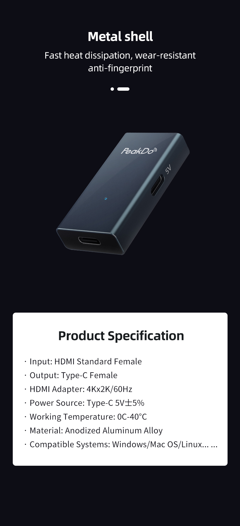 PeakDo 4K HDMI to Type-C Female to Female Adapter  HDMI to usb-C adapter,Nreal Air adapter,Xreal Air adapter,Rokid adapter,HDMI to Type-C adapter,HDMI to C,HDMI to C 4k