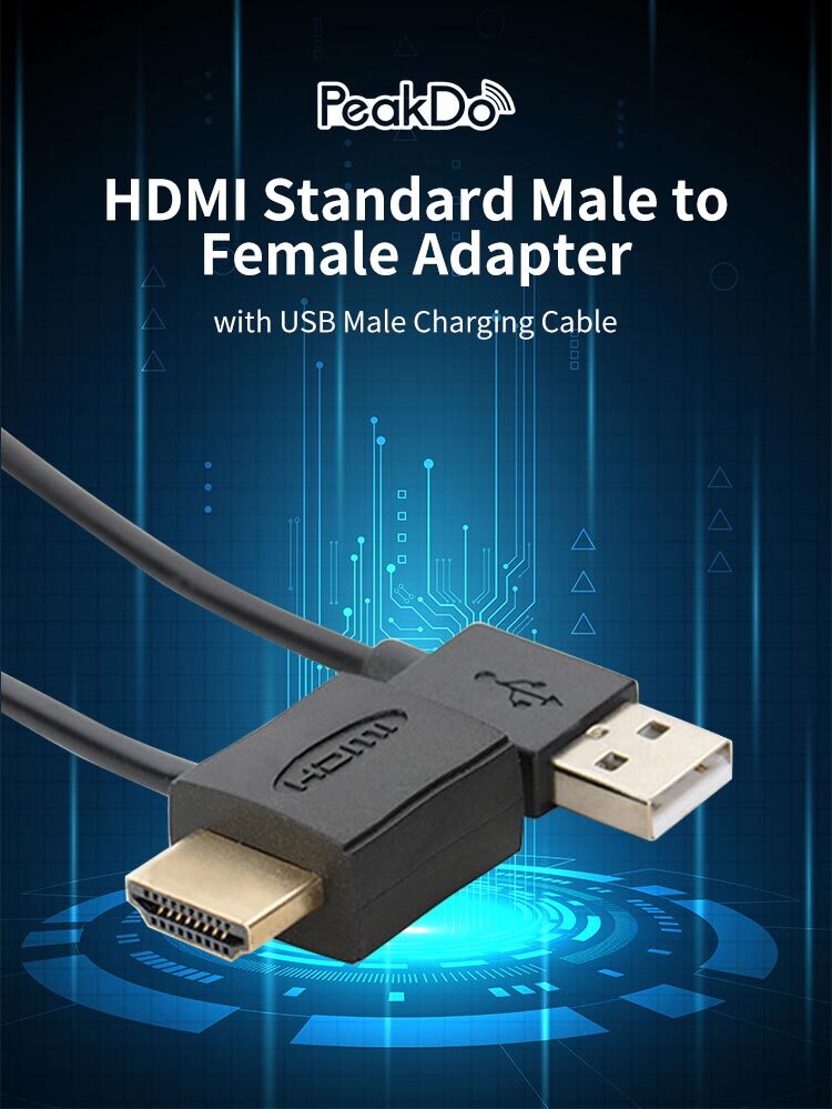 PeakDo HDMI Standard Male to Female + USB Male Charging Cable  HDMI Charging Cable