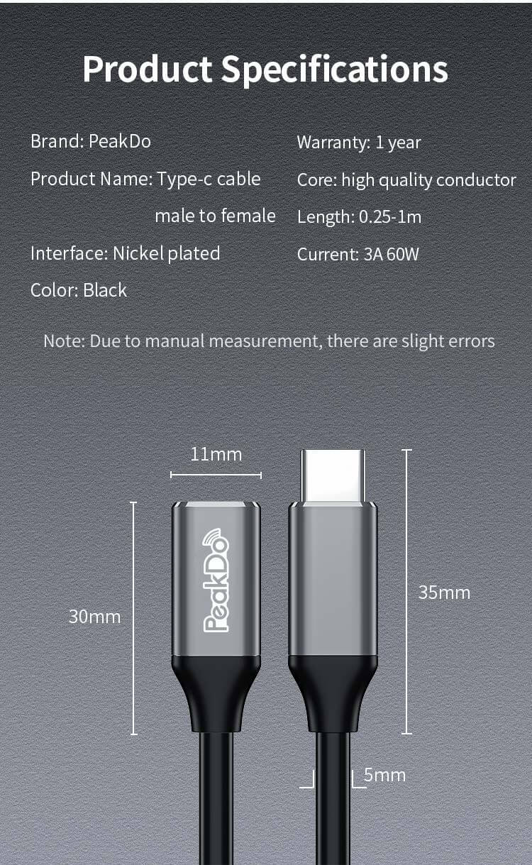 PeakDo USB C Type-C Cable Male to Female  usb c cable,type c cable,usb c male to female cable,type c male to female cable
