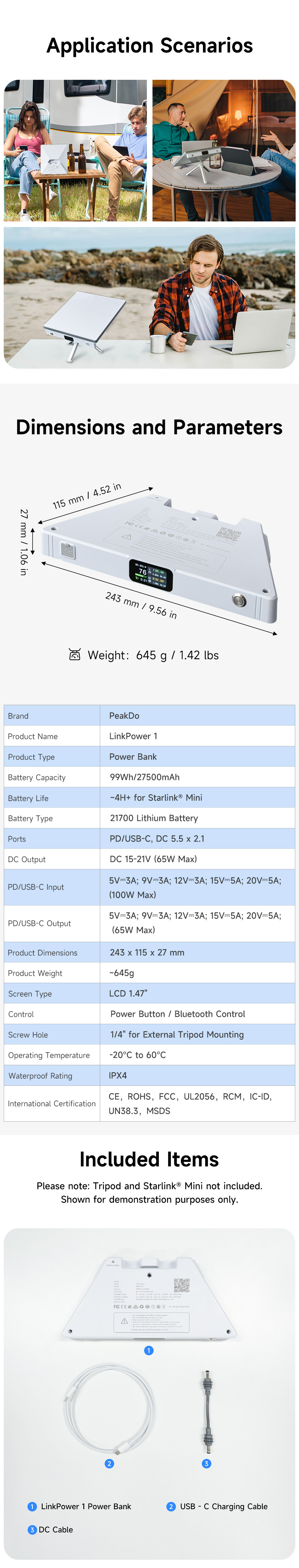 PeakDo LinkPower Power Bank for Starlink Mini