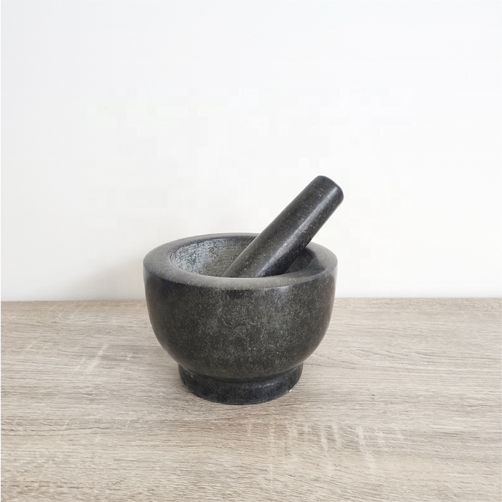 Heavy duty natural granite mortar and pestle set, professional carving, make fresh guacamole at home, solid stone mill bowl, herb grinder, spice grinder, unpolished gray, 1.5 cups, gray
