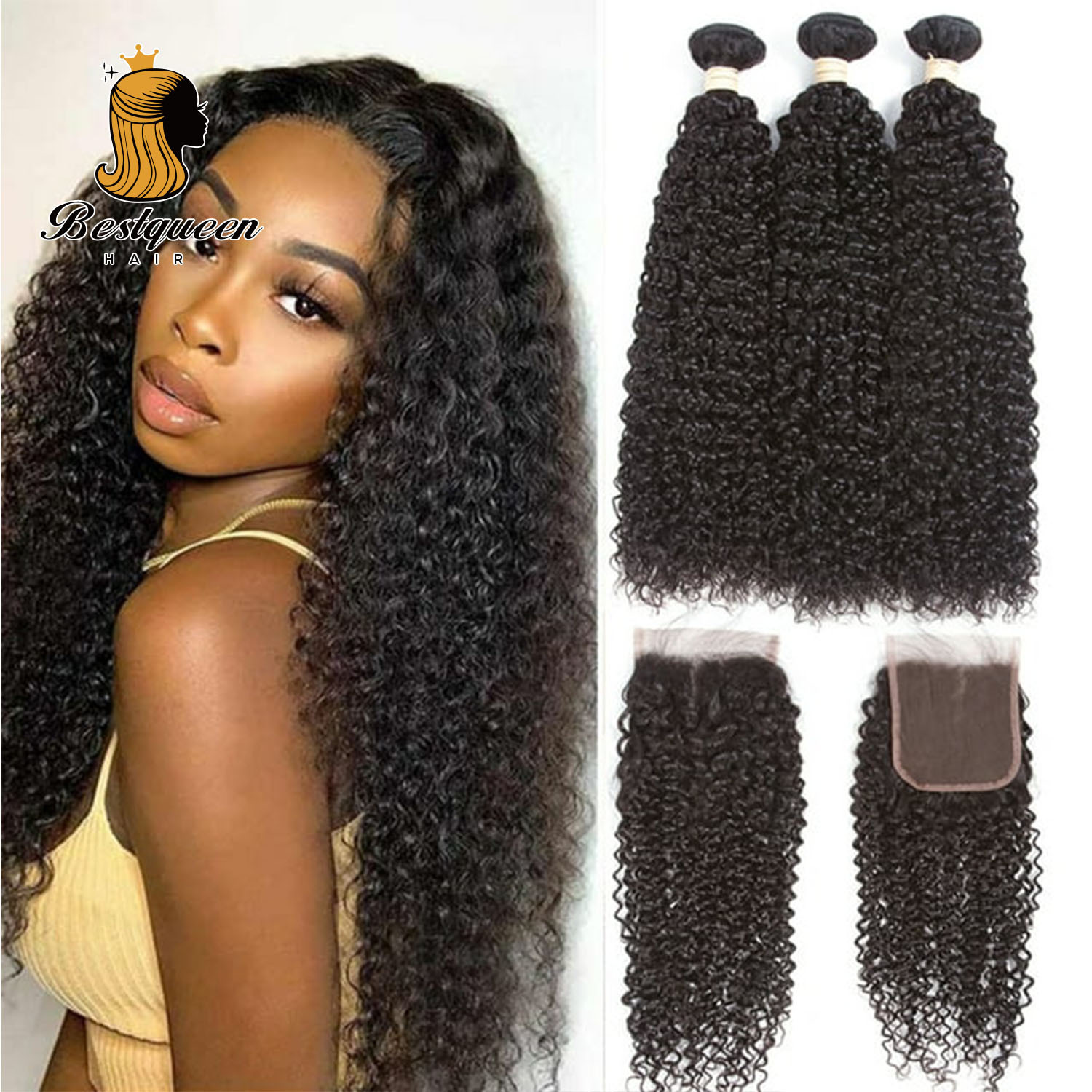 Bestqueen Hair Brazilian Kinky Curly 13*6 Hd Lace Closure,free Part 10a  Kinky Curly Human Hair  
