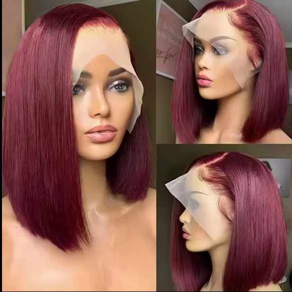 Bestqueenhair Wholesale Colorful Bob Wig 99j Short Bob Cut Brazilian Human Hair Glueless Short Closure Lace Front Wigs  