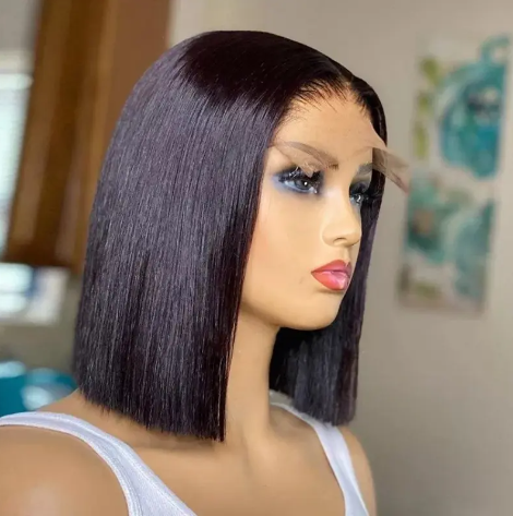 Bestqueenhair 180% Density Preplucked Glueless Wig Natural Black Color 13x4 Lace Full Frontal Brazilian Virgin Hair Bob Wigs  