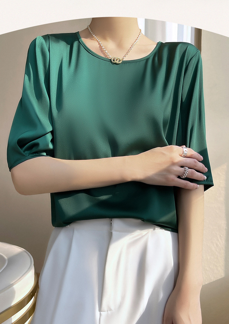 2023 New Fashion Long-Sleeve Women Blouse T-Shirt Plus Size Lady Tops Artificial Silk O-Neck Women's Shirts  