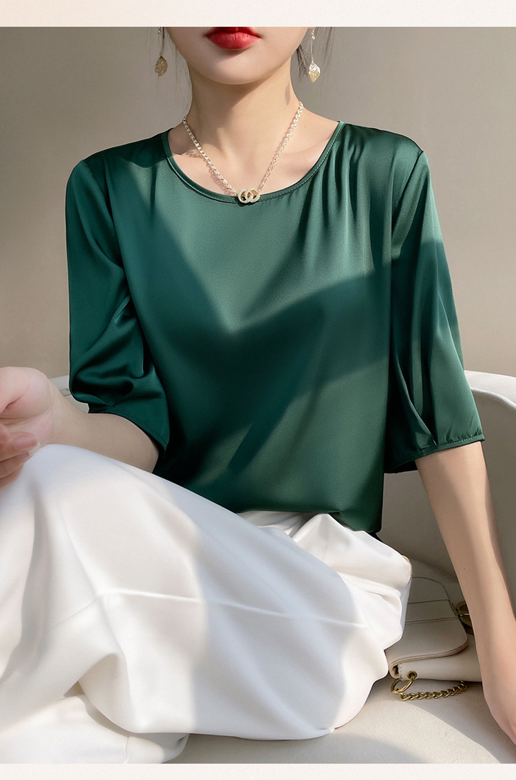 2023 New Fashion Long-Sleeve Women Blouse T-Shirt Plus Size Lady Tops Artificial Silk O-Neck Women's Shirts  