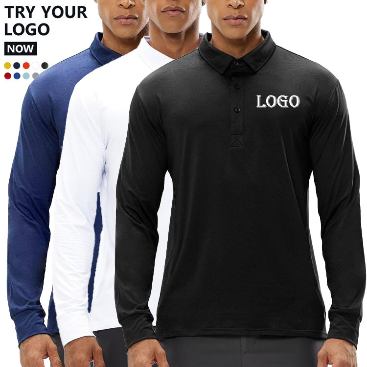 Casual Personnalise- Couleur Unique Chemise Pour Homme Grande Plus La Taille A Manches Longues Col Coton Cotton Golf Polo Shirt  