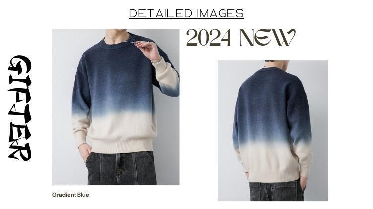 Wholesale Latest Designer Patchwork Navy Blue Gradient Sweaters Sueter Hombre Winter Knitted Crew Neck Men's Sweater  