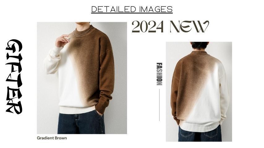 2024 New Designer Wholesale Men Pullover Sweater Fiber Gradient Winter Acrylic Color Long Sleeves Crewneck Knit Crew Neck 3pcs  