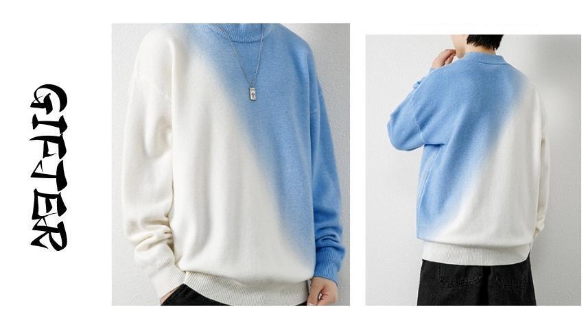 2024 New Designer Wholesale Men Pullover Sweater Fiber Gradient Winter Acrylic Color Long Sleeves Crewneck Knit Crew Neck 3pcs  