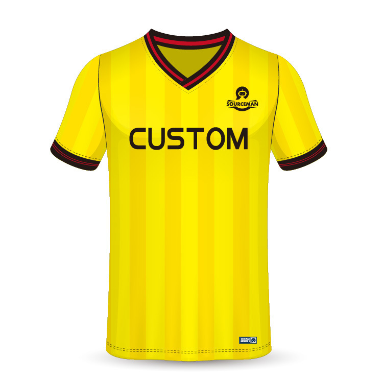 Supplier Thai Quality 80s 90's Style Retro Yellow Stripe Print Sporting Soccer Jersey Classic Full Football Shirts Kit Customize custom football shirts for moms  