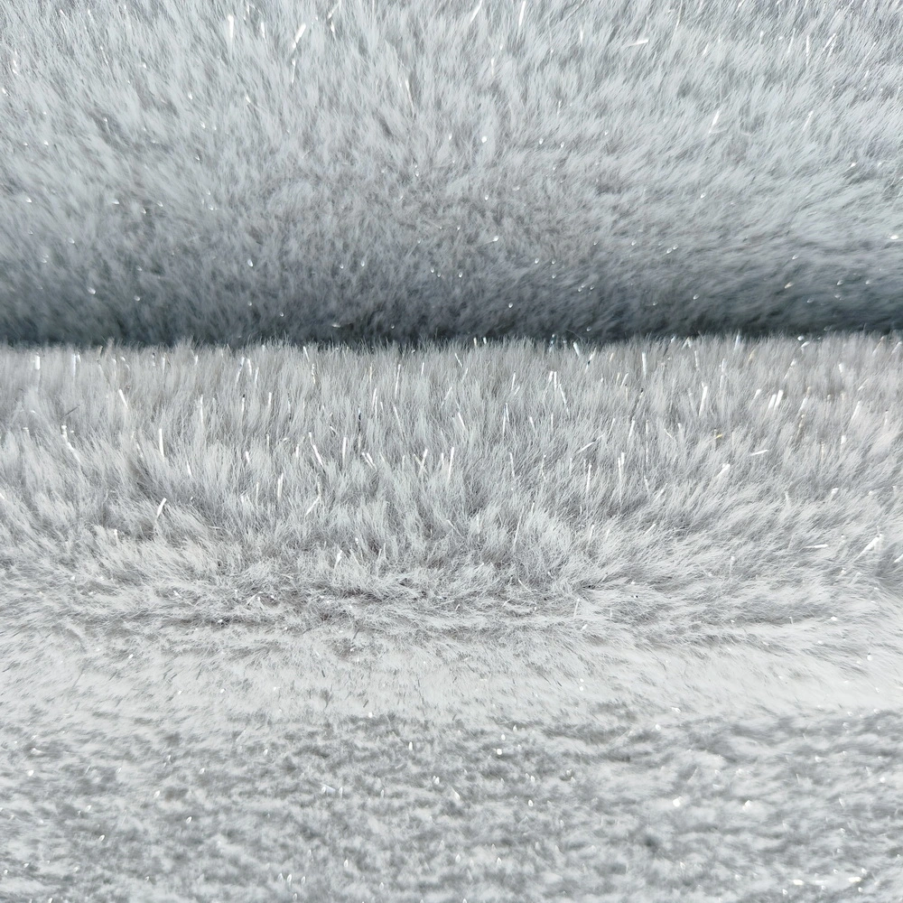 Faux Rabbit Fur with Silver Lurex Thread a Metallic Jacquard Fabric for Garment
