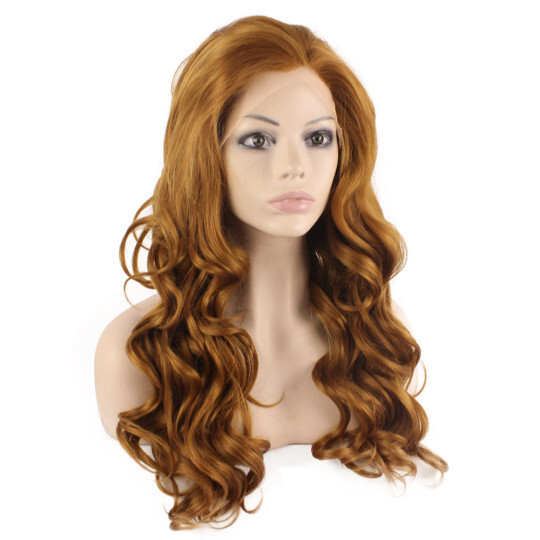 Long Wavy Gold Blonde Lace Front Heat Friendly Fiber Hair Wig Natural rose gold wig | wavy long hair wig