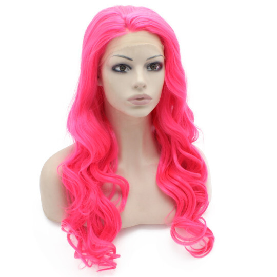 Hot Pink Long Wavy Drag Wig bright pink wig | light pink wig