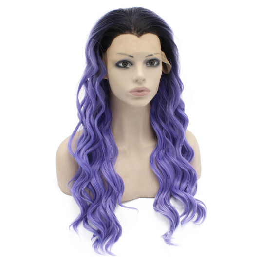 Comfortable Lace Front Black and Purple Long Wavy Wig black wig | long black wig