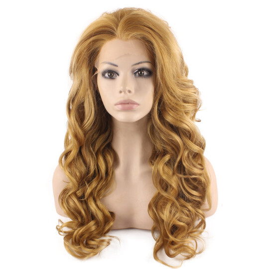Long Wavy Blonde Mix Brown Lace Front Synthetic Hair Wig Natural wavy long hair wig | synthetic lace front wig