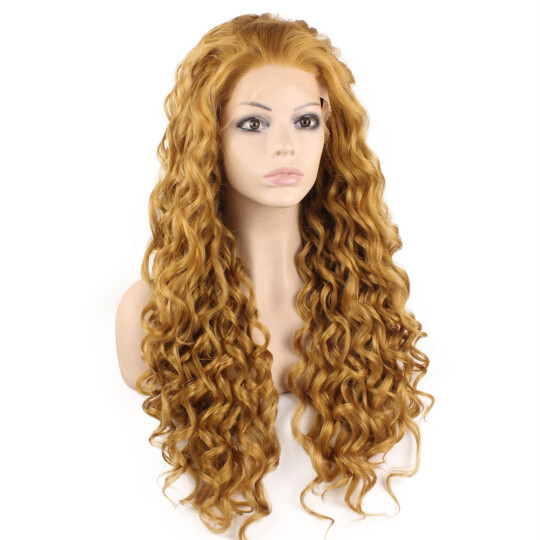 Long Curly Blond Mix Heat Safe Fiber Hair Lace Front Wig curly hair lace front | fiber hair wigs