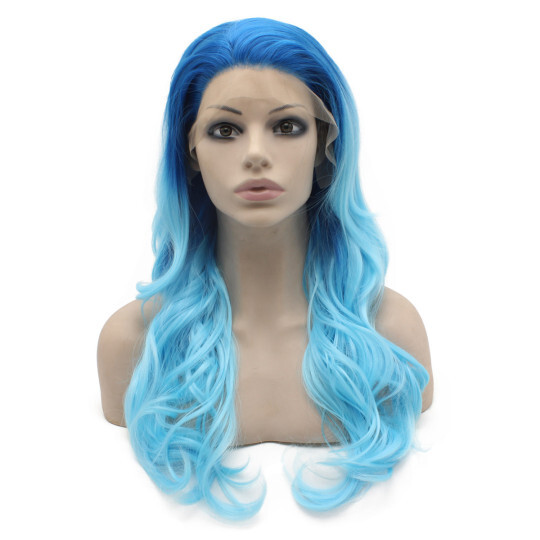 Long Wavy Two Tone Blue Heat Safe Fiber Lace Front Ombre Party Wig Long Wavy Two Tone Blue Heat Safe Fiber Lace Front Ombre Party Wig